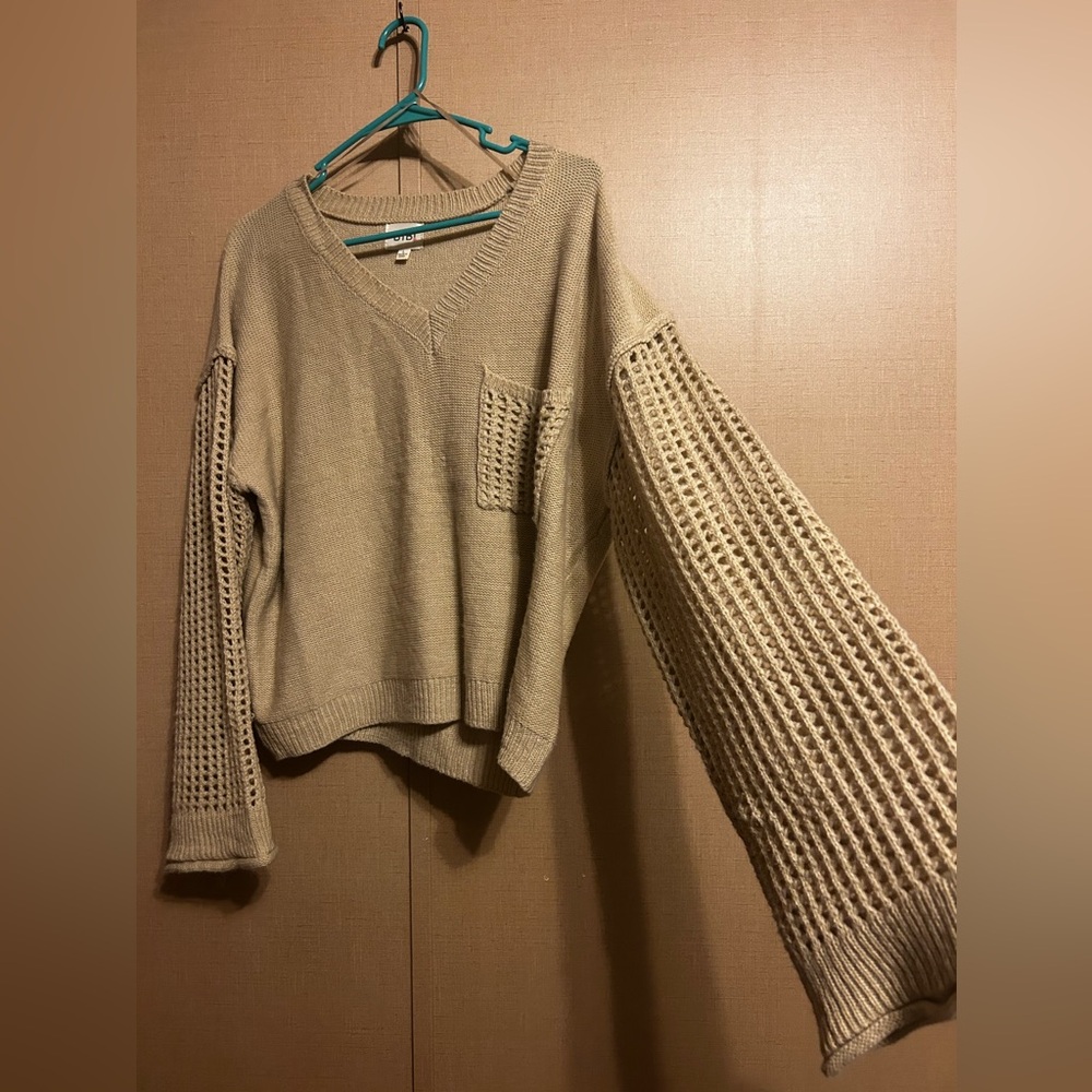 Tan Waffle Knit Sweater Flowy Boutique BiBi Large